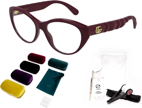 Vista 2 de Gucci GG0812O - Lentes con forma de ojo de gato + paquete con kit de gafas de lujo eSHADES, Borgoña