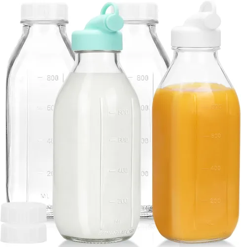 Vista 9 de CUCUMI - Paquete de 6 botellas de leche de vidrio de 16 onzas con tapas 6 piezas-16oz