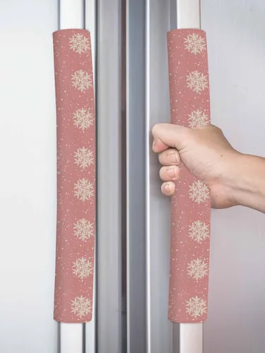 Vista 8 de Juego de 2 fundas para manijas de puerta de refrigerador con copos de nieve rosados, para lavavajillas, microondas, horno, nevera, estufa