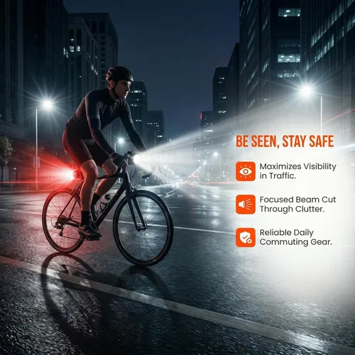 Vista 2 de Bike Light Set for Night Riding – Be Seen from Far Away, High Visibility Bicycle Front and Back Taillight Reflectors for Urban Commuters, Day &