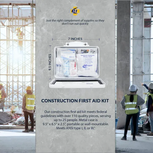 Vista 4 de MFASCO Kit de primeros auxilios de construcción Caja de metal OSHA Clase A 2021, cumple con ANSI 25 personas, asaltado en los Estados Unidos
