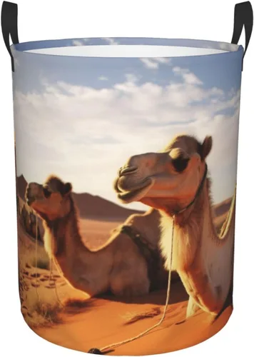 Camels Rest Desert Print Laundry Hamper Circular Waterproof Storage Basket Protable Dirty Clothes Hamper Storage Bin For Home Organizer Living Room