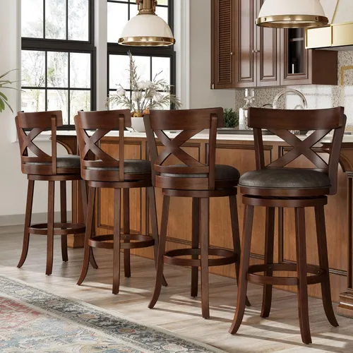 Vista 12 de Sophia & William Swivel Counter Height Bar Stools Set of 2, 26 Inch Faux Leather Barstools with Backrest & Solid Wood Legs, Brown Kitchen Counter