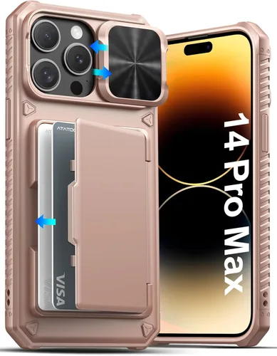 Vista 81 de ATATOO Funda tipo cartera para iPhone 16e, tarjetero integrado (3-5 tarjetas) y funda de cámara deslizante y bloqueo RFID, protección de grado Azul