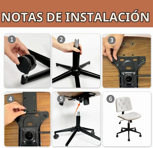 Vista 7 de Silla de escritorio de oficina con ruedas sin brazos, silla de computadora Negro