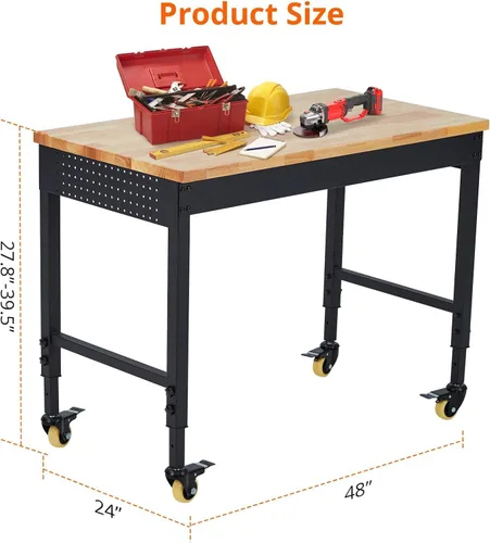 Vista 2 de TrailBlaze Banco de trabajo de 48 x 24 pulgadas para garaje, estación de trabajo resistente con 4 ruedas con bloqueo, mesa de taller de madera