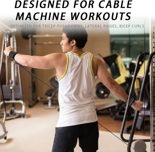 Vista 7 de Puños ajustables para muñeca de neopreno con correas acolchadas para equipos de entrenamiento de fuerza con máquinas de cable