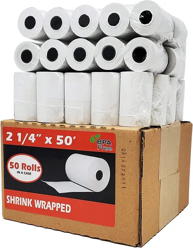 Vista 15 de (100 rollos) 2 1/4 x 50 Rollos de papel térmico para recibo de 55 GSM, papel alemán de calidad premium, se adapta a todos los terminales de tarjetas