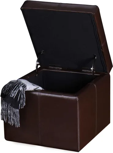 Vista 9 de Homebeez Faux Leather Storage Ottoman, 17.3" Square Upholstered Small Foot Rest Stool Cube Footstool with Hinged Lid, Load 300 lb, for Living Room