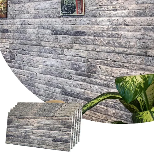 Vista 61 de Dundee Deco Paneles de pared 3D de ladrillo sintético, revestimiento de pared de aspecto de piedra marrón beige, espuma de poliestireno, muestra