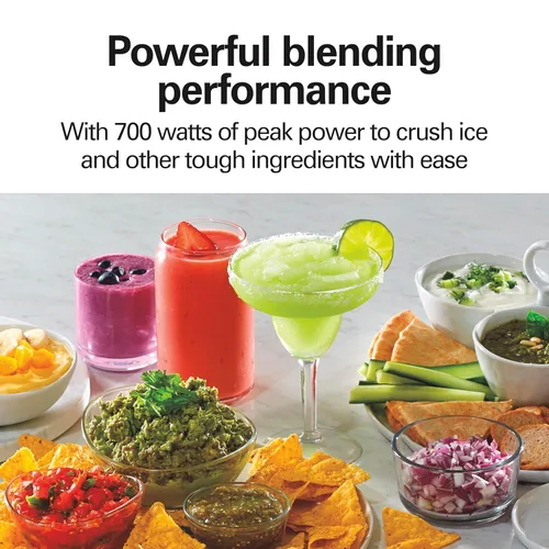 Vista 3 de Hamilton Beach Power Elite Licuadora para batidos con picadora de verduras de 3 tazas, mini procesador de alimentos, jarra de vidrio de 40 onzas, 12