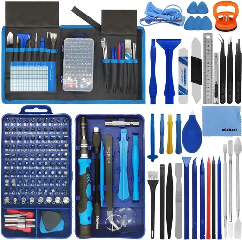 oGoDeal Juego de destornilladores de precisión 155 en 1, kit profesional de herramientas de reparación electrónica para computadora, gafas, iPhone,