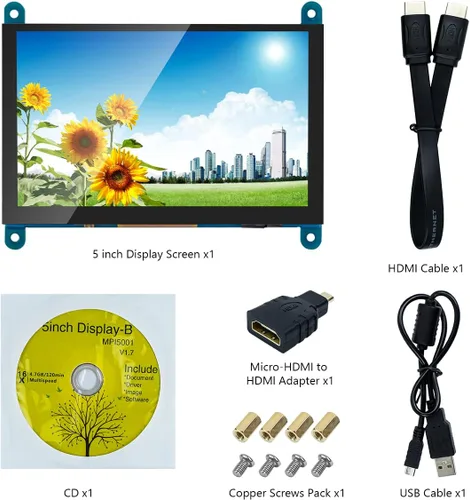 Vista 7 de Hosyond 5 pulgadas IPS LCD pantalla táctil panel 800 × 480 pantalla capacitiva HDMI Monitor para Raspberry Pi 5/4/3, BB negro, Windows 10 8 7