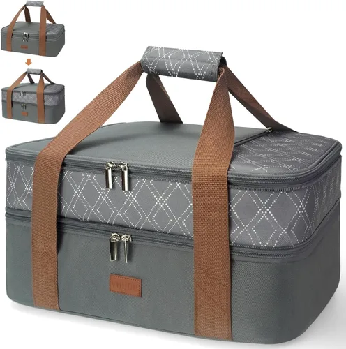 Vista 9 de Bolsa de transporte de cazuela expandible Vuudh - Bolsa de comida de doble cubierta, soporte de cazuela aislada para alimentos calientes o fríos
