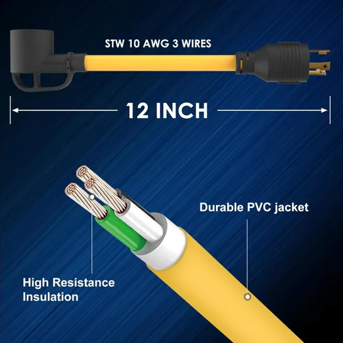 Vista 5 de Adaptador de generador a RV de 30 amperios de servicio pesado L5-30P Twist Lock macho a TT-30R hembra, 1 pie resistente STW 10 AWG para generador a