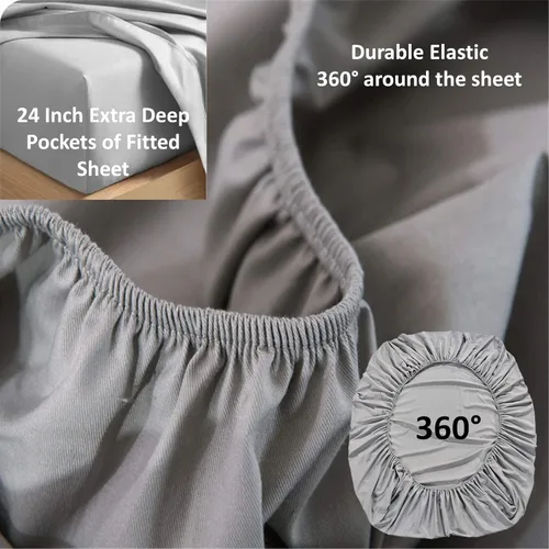 Vista 4 de Real 1000 Thread Count Twin Extra Long Size Sheets 100% Egyptian Cotton 4 PC Sheet Set, Luxurious Bedsheet Sets Soft Silky Sateen Weave, Breathable