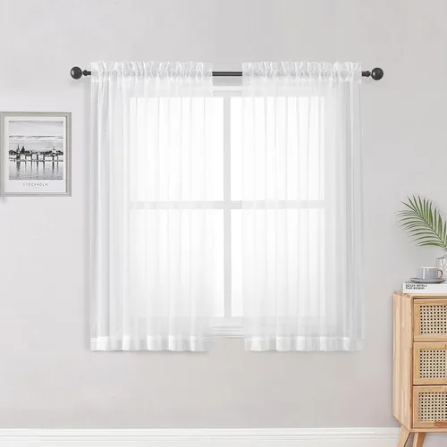 Vista 52 de OWENIE Cortinas Transparentes Cortas Color Aguamarina de 30 Pulgadas de Largo, Juego de 2 Paneles, Niveles de Cortinas de Cocina con Filtrado de Luz