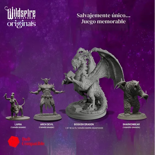 Vista 3 de Wildspire Fantasy Monsters & Bookish Dragon for DND Miniatures Unpainted Bulk 28mm-32mm Dungeons & Dragons Minis Pathfinder Figures Fantasy