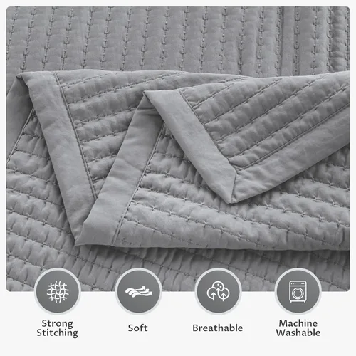 Vista 4 de KASENTEX - Juego de edredón suave con relleno alternativo de microfibra (blanco), lavable a máquina, unicolor, tamaño matrimonial/queen con 2 Gris