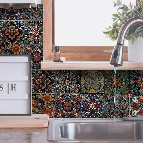 Vista 48 de Alwayspon Adhesivo para azulejos de pared moriscos para despegar y pegar, calcomanías de vinilo autoadhesivas para azulejos de cocina y baño, 4 x 4