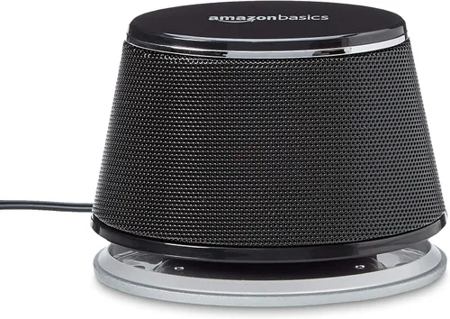 Vista 4 de Amazon Basics Altavoces estéreo 2.0 para PC o portátil con control de volumen, entrada auxiliar de 0.1 in, alimentación USB, 1 par, color negro