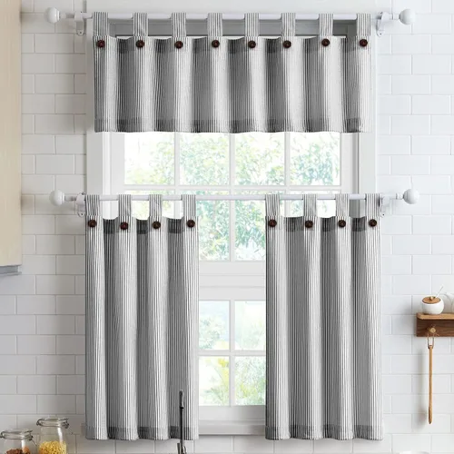 Vista 28 de Cortinas de nivel de algodón July Joy de 24 pulgadas de largo, cortinas de cocina de estilo rústico, bolsillo para barra para ventana pequeña