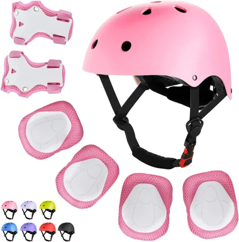 Vista 15 de WayEee - Juego de casco de bicicleta para niños, rodilleras para patinetas, juego de almohadillas para casco, juego de equipo de protección