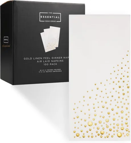 Vista 15 de The Essential Concierge Elegantes servilletas de cena negras, desechables de 7.5 x 4.25 pulgadas, servilletas de cena negras y doradas, 100 Dorado
