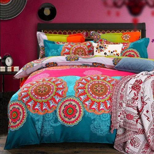 Vista 12 de Erosebridal. - Juego de cama de 3 piezas. Edredón bohemio con diseño de mandala. Edredón moderno y elegante. Decoración, reversible. Juego