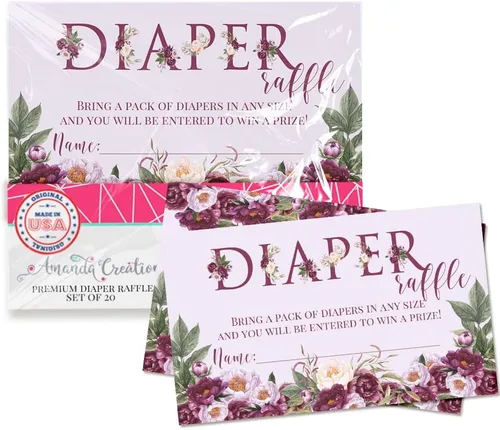 AmandaCreation - Boletos para pañales de acuarela para baby Showers, 20 tarjetas de inserción de doble cara de 2.0 x 3.0 in para juegos de
