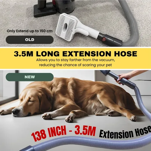 Vista 3 de Accesorio de aspiradora con cepillo para el pelo de mascotas para perros y gatos con manguera de extensión de hasta 3.5M – Compatible con Miele