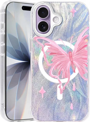 Vista 85 de I-MGAE-IN-AR - Funda diseñada para iPhone 12 y 12 Pro, diseño de mariposa plateada brillante, funda protectora de poliuretano termoplástico, suave