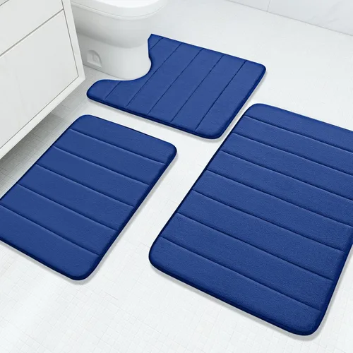 Vista 12 de Buganda - Juego de 3 alfombras de baño con espuma viscoelástica gruesa y suave, absorbentes, antideslizantes, lavables, distintos tamaños