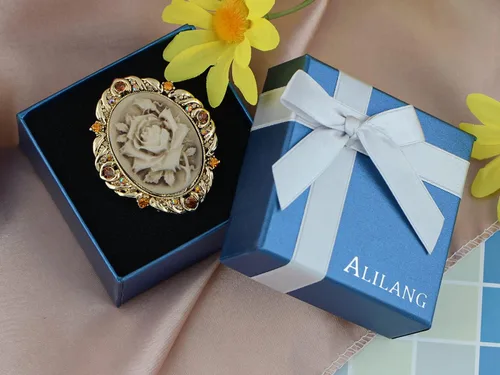 Vista 7 de Alilang Broche de pasador de camafeo con flores de cristal rosa antiguo inspirado en la vendimia