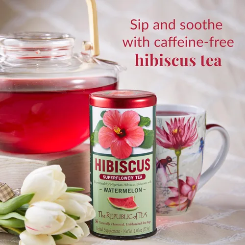 Vista 3 de The Republic of Tea Té de hierbas Hibiscus Watermelon Superflower, 36 bolsas de té, té con sabor a bayas cítricas