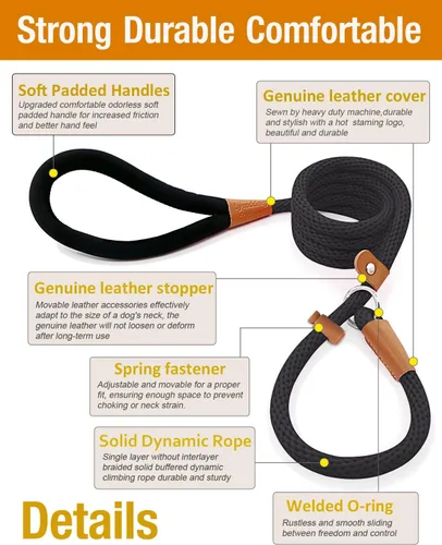 Vista 2 de lynxking Correa Deslizante para Perros de 5 6 8 PIES Correa de Entrenamiento para Perros Resistente de Servicio Pesado Trenzada Sin Tirones Correa