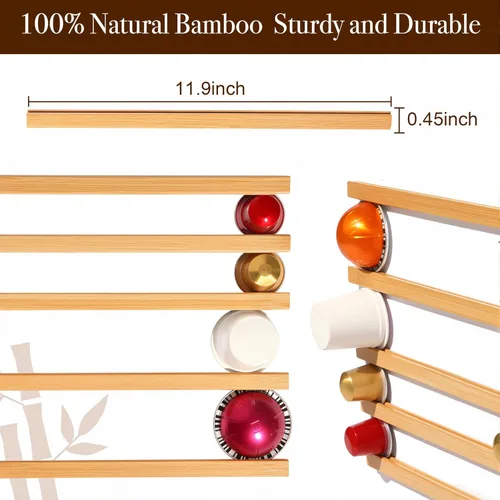 Vista 6 de Soporte para tazas K, soporte de madera para cápsulas de café, 10 piezas debajo de los gabinetes de montaje en pared vertical/horizontalmente