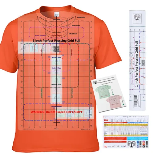 Guía de regla de camiseta - Colocación completa de la camisa | Resistente al calor hasta 320 °F | Herramienta de alineación de camisas para prensa