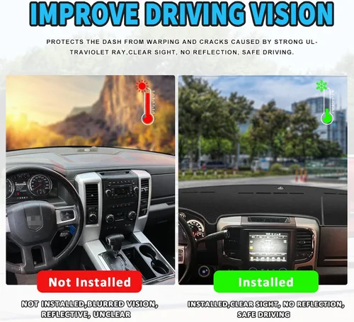 Vista 4 de POSAID Alfombrilla para salpicadero para Dodge Ram 1500 2500 3500, funda protectora personalizada para salpicadero Dodge Ram, Negro, 2010-2018