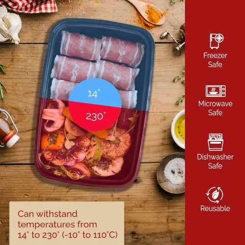 Vista 3 de Reli. Recipientes para preparación de comidas (paquete de 50, 32 onzas) 1 compartimento para alimentos con tapas Apto para microondas