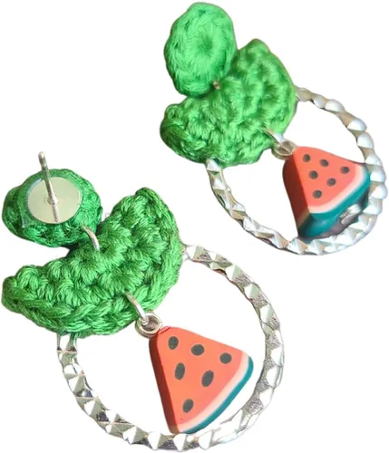 Aretes de sandía para mujer, lindos aretes de verano, aretes de declaración verde fruta, primavera