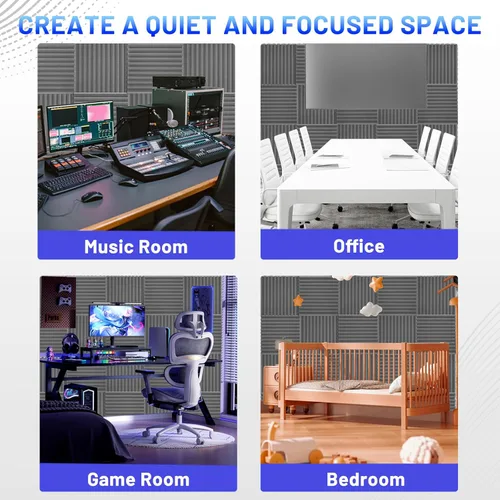 Vista 6 de Focusound Paquete de 36 paneles de espuma acústica a prueba de sonido, paneles de espuma acústica de 2 x 12 x 12 pulgadas con paneles de cuña