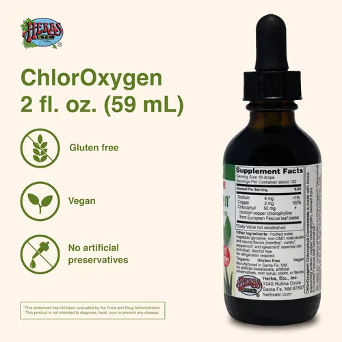 Vista 3 de Herbs Etc. ChlorOxygen Concentrado de clorofila - Soporte energético altamente concentrado - Ayuda a la circulación sanguínea saludable - Apoyo