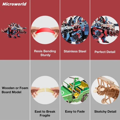 Vista 6 de Microworld Rompecabezas de metal 3D, kit de modelo de metal de estegosaurio mecánico, rompecabezas 3D de desafío de bricolaje para adultos