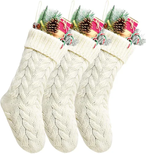 Vista 12 de Medias de Navidad, 18 pulgadas, calcetines de punto trenzado azul para decoración de Navidad, paquete de 2