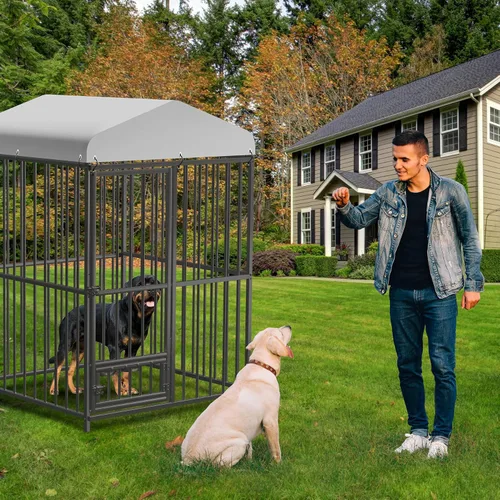Vista 3 de Perrera para perros de 4 x 4 x 6 pies, recintos resistentes al aire libre con cubierta de techo impermeable resistente a los rayos UV y cerradura