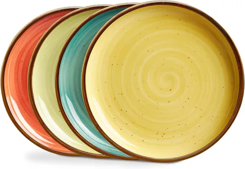 Platos de cena de porcelana ONEMORE de 8.5 pulgadas, platos de postre y ensalada de cerámica con salpicaduras, juego de 4 platos para servir, aptos