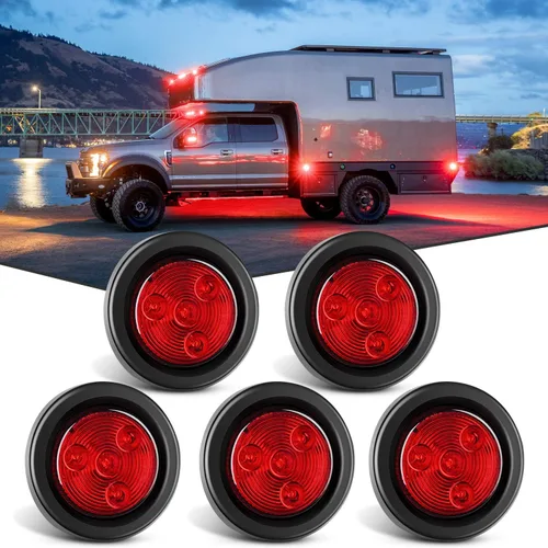 Vista 9 de Nilight 5 piezas de luz de señalización redonda ámbar para remolque, 4 LED de montaje empotrado con arandela de enchufe y cable de cerdo precableado