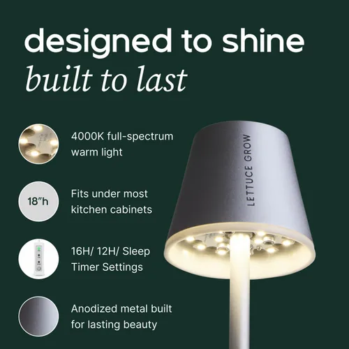 Lettuce Grow Lámpara brillante – Elegante luz LED para cultivo debajo del gabinete para jardín comestible interior – Sistema de espectro completo