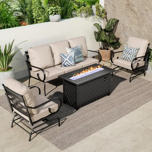 Vista 8 de PHI VILLA Juego de 2 sillas mecedoras para patio al aire libre, sillones metálicos para patio, sofás resistentes para exteriores con cojines de 5.5